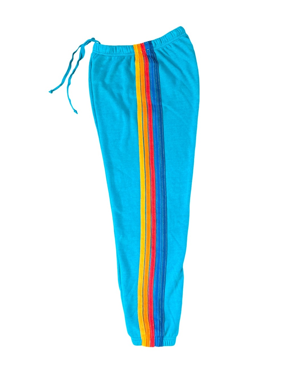 Aviator Nation Bright Teal Joggers with Rainbow Stripe